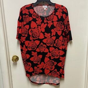 LuLaRoe Red and Black Floral Short Sleeve Top